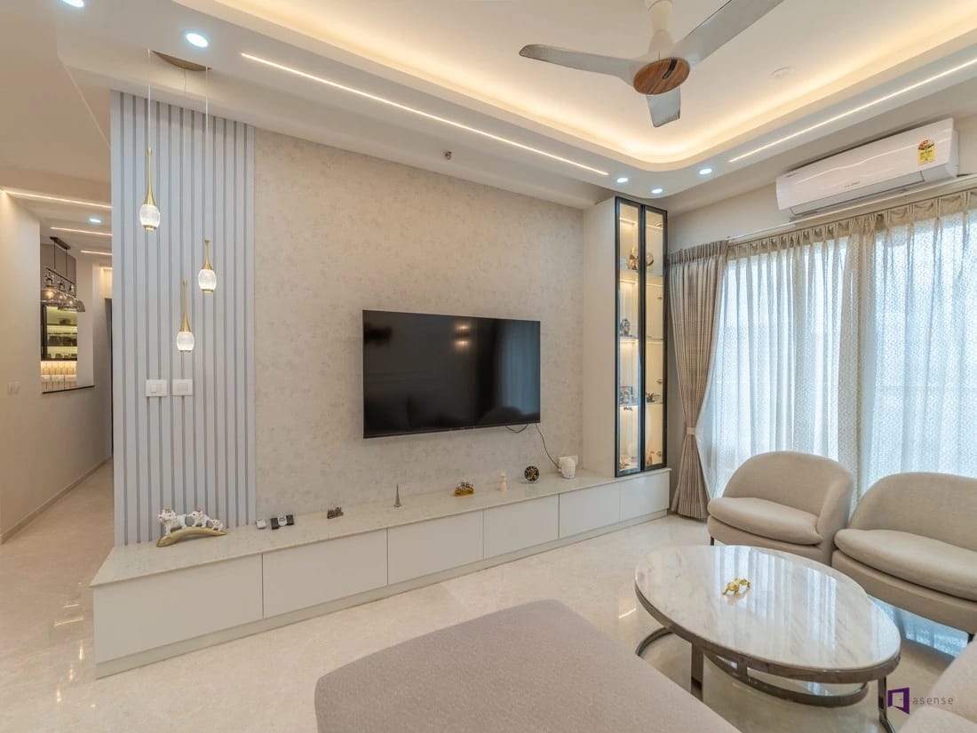 Multi-level gypsum tray ceiling with concealed LED cove lighting